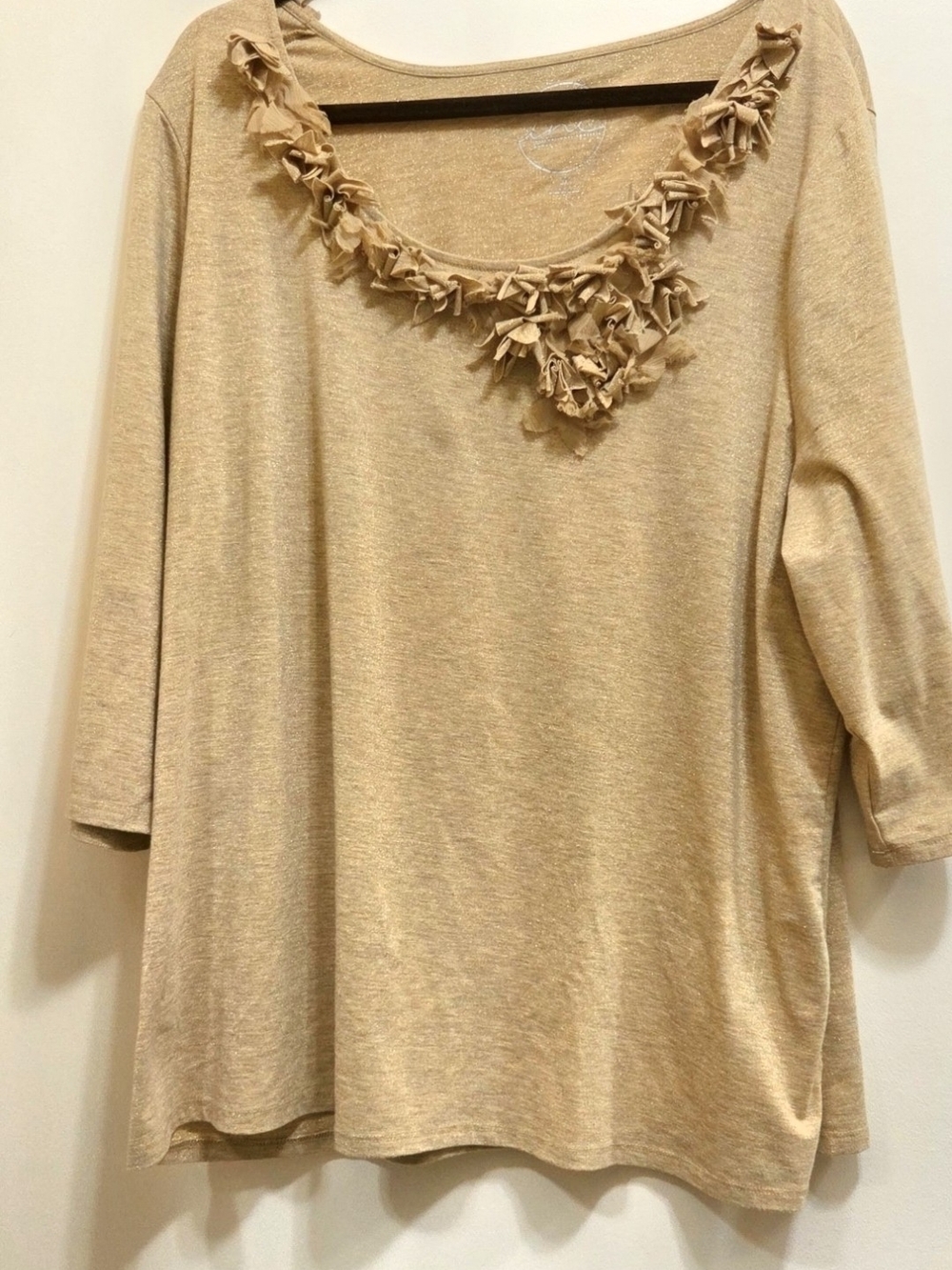 INC International Concepts Gold Scoop Neck Tunic with Floral Appliqué